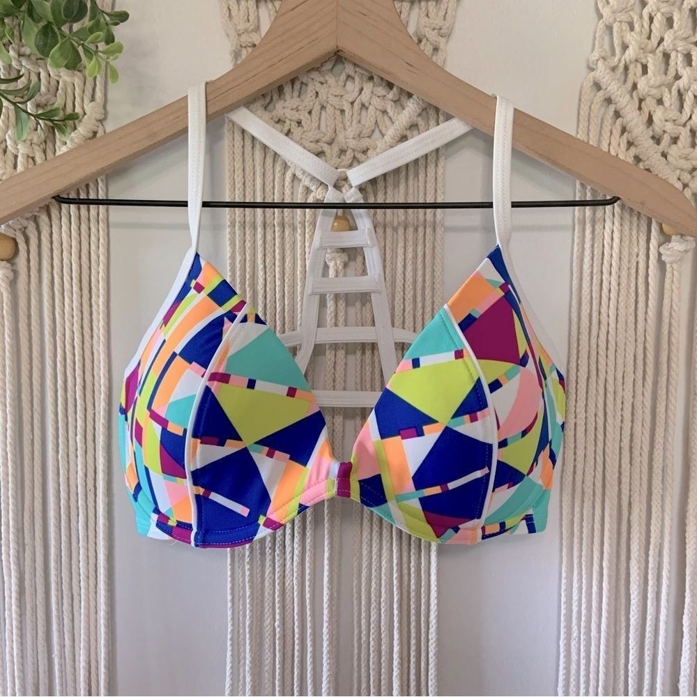 VICTORIA'S SECRET PINK Push Up Plunge Racerback Bikini Swim Top Small D DD
